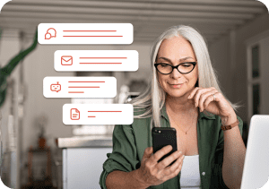 Woman reading messages using real-time automatic translation